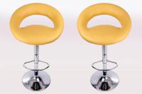 2 x Designer Barstool yellow padded height adjustable by gas lift action - 