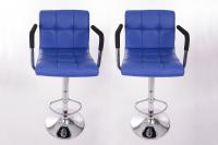 2 x Designer Barstool blue height adjustable with padded backrest and removable armrest - 