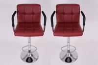 2 x Designer Barstool wine-red height adjustable with padded backrest and removable armrest - 