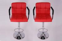 2 x Designer Barstool red height adjustable with padded backrest and removable armrest - 