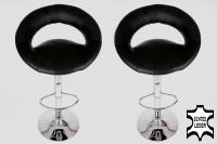 2 x Designer Barstool  black REAL LEATHER height adjustable by gas lift action - “Clemens“