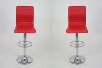 2 x Barstool red height adjustable with padded and stitched backrest - „Ron“
