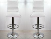 2 x Barstool white height adjustable with padded and stitched backrest - „Ron“