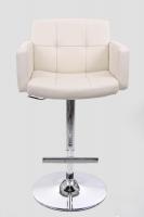 Designer Barstool milk white height adjustable upholstered backrest and armrest - 