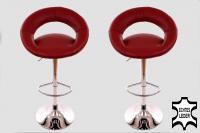 2 x Designer Barstool wine red REAL LEATHER height adjustable by gas lift action - 