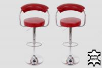 2 x Designer Barstool wine red REAL LEATHER height adjustable by gas lift action –