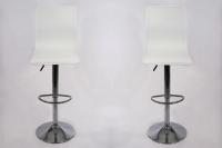 2 x Barstool white height adjustable with backrest swivel seat top - 