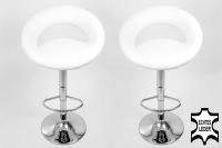 2x Designer Barstool  white REAL LEATHER height adjustable by gas lift action - “Clemens“