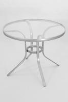 Aluminium Table Round, with Glass Plate, Flattened Legs-