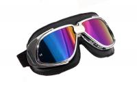 Motorcycle Goggles Classic, Black, Rainbow-Tinted Lenses