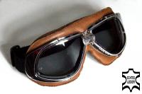 Motorcycle Goggles Classic, REAL LEATHER; Brown, Smoke-Tinted Lenses