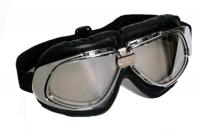 Motorradbrille Classic, ECHT LEDER, schwarz mit silbernen Gl�sern