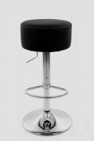 Barstool black REAL LEATHER height adjustable round seat classical comfortably padded - 
