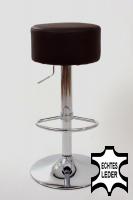 Barstool brown REAL LEATHER height adjustable round seat classical comfortably padded - 