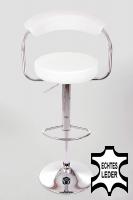 Designer Barstool  white REAL LEATHER height adjustable by gas lift action –