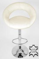 Designer Barstool  beige-coloured REAL LEATHER height adjustable by gas lift action - 