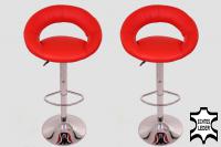 2 x Designer Barstool red REAL LEATHER height adjustable by gas lift action - 