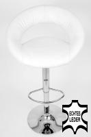 Designer Barstool  white REAL LEATHER height adjustable by gas lift action - 