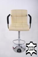 Designer Barstool  beige GENUINE LEATHER height adjustable with padded backrest and removable armrest - 