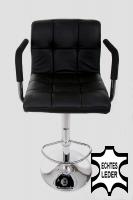 Designer Barstool  black GENUINE LEATHER height adjustable with padded backrest and removable armrest - 