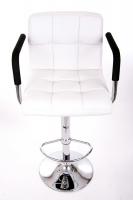 Designer Barstool  white GENUINE LEATHER height adjustable with padded backrest and removable armrest - 