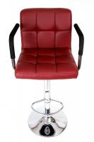 Designer Barstool wine-red height adjustable with padded backrest and removable armrest - 