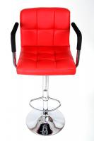 Designer Barstool red height adjustable with padded backrest and removable armrest - 