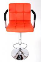 Designer Barstool  orange height adjustable with padded backrest and removable armrest - 