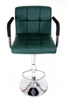 Designer Barstool dark green height adjustable with padded backrest and removable armrest - 