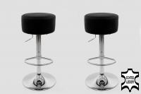 2x Barstool black REAL LEATHER height adjustable round seat classical comfortably padded - 
