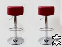 2x Barstool winered REAL LEATHER height adjustable round seat classical comfortably padded - 
