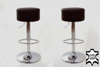 2x Barstool brown REAL LEATHER height adjustable round seat classical comfortably padded - 