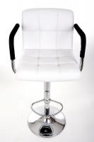 Designer Barstool  white height adjustable with padded backrest and removable armrest -