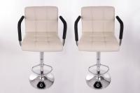 2 x Designer Barstool  creme-coloured height adjustable with padded backrest and removable armrest - 
