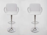 2 x Design Barstool white height adjustable with padded backrest and chrome plated armrest - 