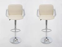 2 x Design Barstool creme-coloured height adjustable with padded backrest and chrome plated armrest - 