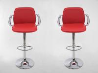2 x Design Barstool red height adjustable with padded backrest and chrome plated armrest - 