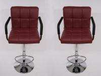 2 x Designer Barstool weinred GENUINE LEATHER height adjustable with padded backrest and removable armrest - 