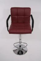 1x Designer Barstool weinred GENUINE LEATHER height adjustable with padded backrest and removable armrest - 