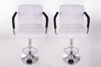2 x Designer Barstool  white height adjustable with padded backrest and removable armrest - 