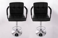 2 x Designer Barstool  black height adjustable with padded backrest and removable armrest - 