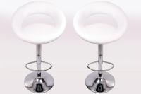 2 x Designer Barstool  white padded height adjustable by gas lift action - “Clemens“