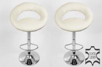 2 x Designer Barstool  beige-coloured REAL LEATHER height adjustable by gas lift action - 