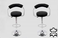 2x Design Barhocker schwarz ECHT LEDER in der H�he verstellbar mit Lehne - „Sven“