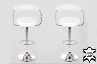 2 x Designer Barstool  white REAL LEATHER height adjustable by gas lift action –