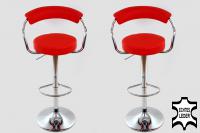 2 x Designer Barstool red REAL LEATHER height adjustable by gas lift action –