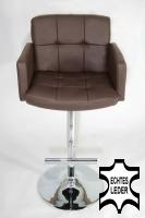 Designer Barstool brown REAL LEATHER height adjustable upholstered backrest and armrest - 