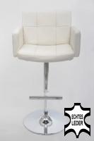 Designer Barstool white REAL LEATHER height adjustable upholstered backrest and armrest - 