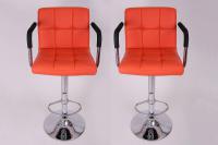 2 x Designer Barstool  orange height adjustable with padded backrest and removable armrest - 