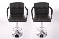 2 x Designer Barstool  brown height adjustable with padded backrest and removable armrest - 